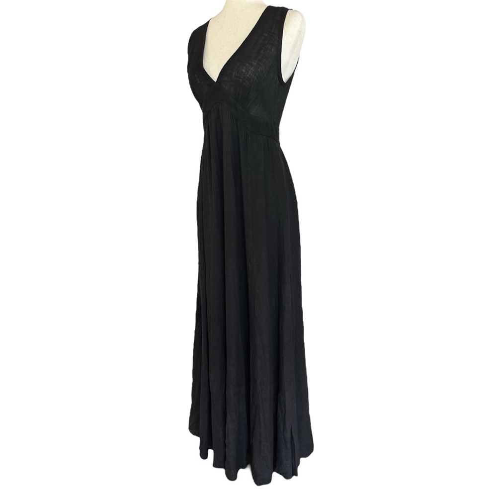 JAGA DTLA Linen Maxi Dress V Neck Full Skirt Size 3 Fitted Bodice - Picture 14 of 14